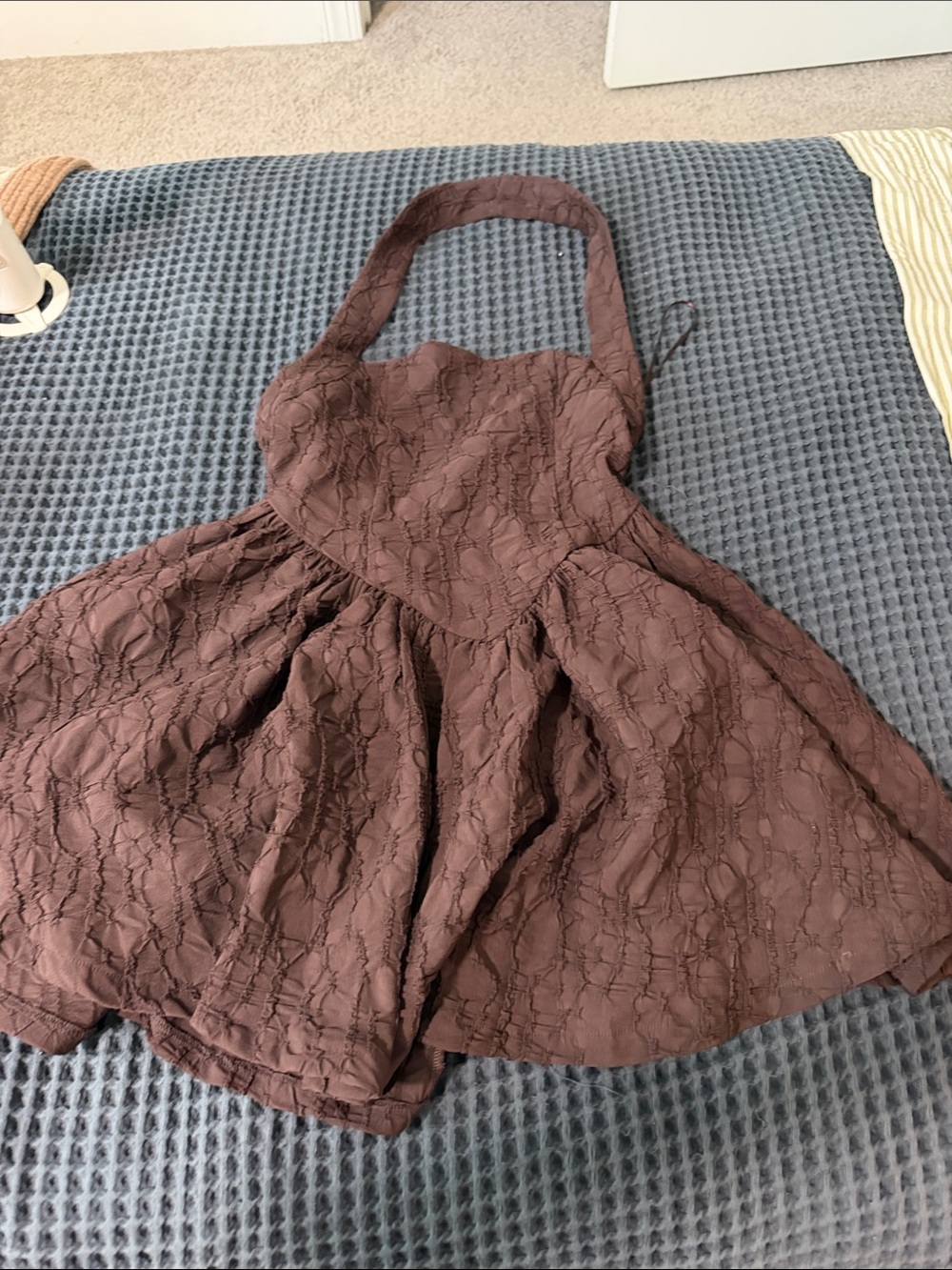 Zara Chocolate Brown Textured Halter Dress
